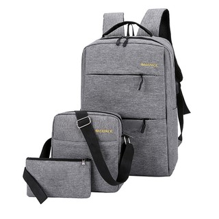 Spot♀USB backpack three-piece suit Casual male and female students laptop bag