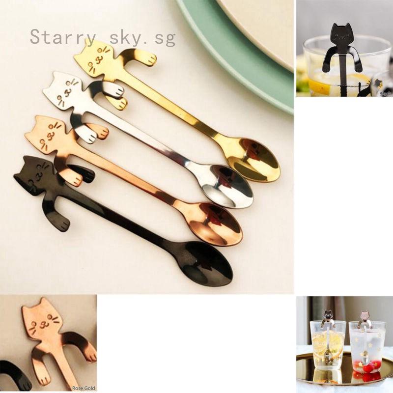 Cute Cat Handle Hanging Coffee Spoon Small Stainless Steel For Cup Gift