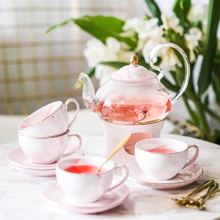 [DODO Town]Ceramic Flower Tea Cup Set Fruit Flower Teapot Set Glass Flower Teapot Set Heat-resistant Heating Base Candle
