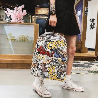 Canvas Hip-hop Graffiti Styel Backpack Women Streetwear Bagpack Cartoon Trave Backpack School Bags Teenage Girls Bookbag