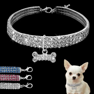 Dog Collar Pet Cat Puppy Crystal Rhinestone Diamante Bone Adjustable Alloy