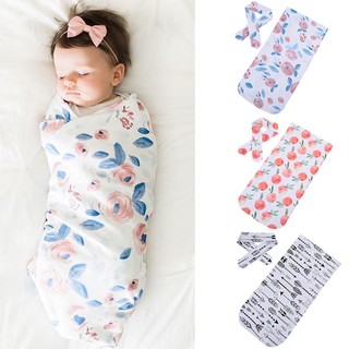 Newborn Baby Swaddle Blanket Sleeping Swaddle Muslin Wrap + Headband 2pcs Set
