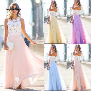 Cali☆Women Lace Splicing Formal Wedding Bridesmaid Long Evening Party Prom Dress