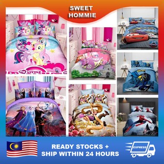 READY STOCK Cadar Single Cartoon Cadar Kartun Queen Murah Fitted Bedding Bedsheet with Pillow Case Cotton Bantal Sarung
