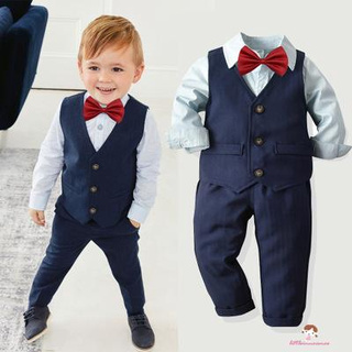 ❤XZQ-4pcs Boys Set Kids Baby Clothes Solid Wedding Tuxedo Formal Dressy Suit