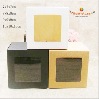 50pcs/lot (7*7*7cm/8*8*8cm/9*9*9cm/10*10*10cm) Square Cardboard Box With Clear PVC Window White/Black/Kraft Paper Packaging Gift Box