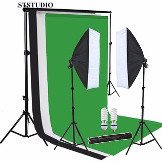 Photo Studio kit photo softbox set + 1.6x3m Black White Green Backdrop Stand Kit