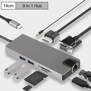 9-in-1 USB C Docking Station Type C HUB USB-C to HDMI 4K /SD/TF Card Reader/ PD charging 3.5mm Audio /RJ45 Adapter