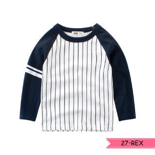 New Korean Style Kids Clothing Boys Girls Fashion Tops Simple Striped Navy Blue Long Sleeve Shirts