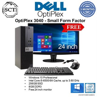Dell Optiplex 3040 Core i5 6th Gen i5-6600 / 8GB / 512GB SSD Intel Home & Business SFF Desktop PC with FREE 24in Monitor