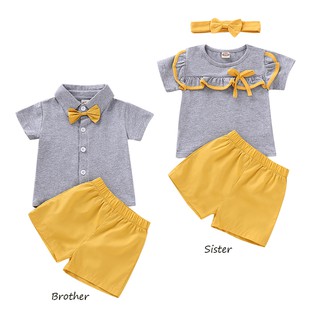 Baby Boy Girl Summer Suit Kid Toddler Sister Brother Matching 3pcs Clothes Set
