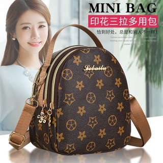 ◇♦Female bag fashion all-match three-layer retro PU leather shoulder messenger bag small bag popular new wave multi-laye