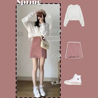 dress white，Single set female early autumn new student Korean fashion long sleeve sweater small subnet red short skirt two piece set fashion，dress for womens casual