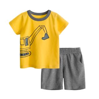 2-8 years old children's Cotton Short Sleeve T-Shirt two sets yellow orange green cute cartoon suit boys girls KIDS