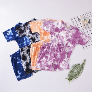 Toddler Baby Kids Girls Boys Tie-dye Set T-shirt Tops Pants Casual Outfits aleasoon
