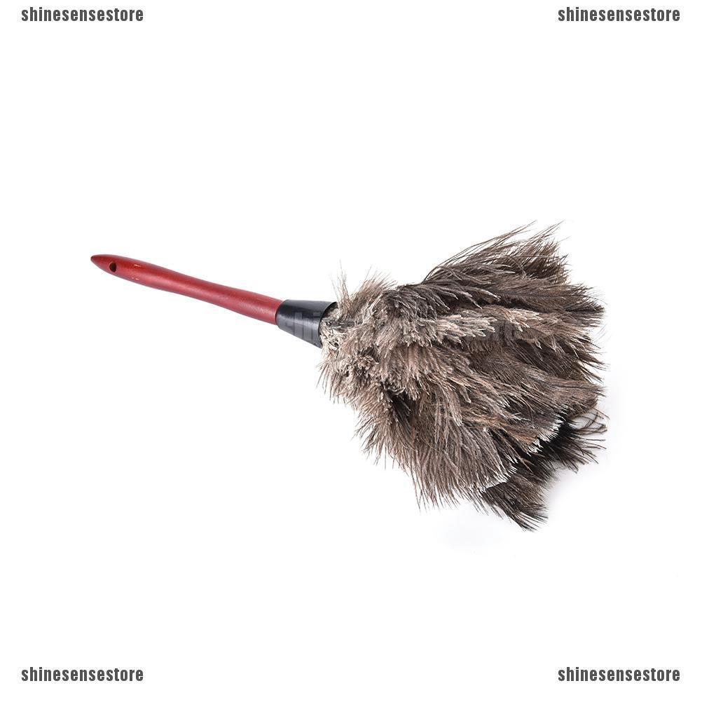 55cm Ostrich Feather Duster Brush Wood Handle Anti-static Natural Grey Fur Home