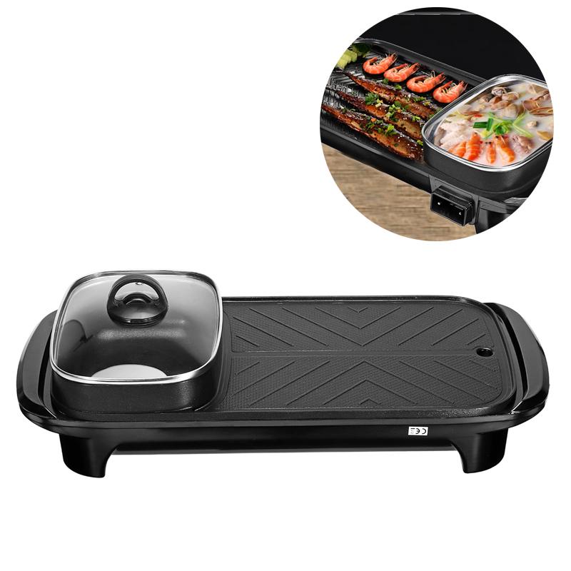 SHOUSE Electric 2 in 1 Hotpot Barbecue Pan Grill Teppanyaki Hot Pot Steamboat BBQ