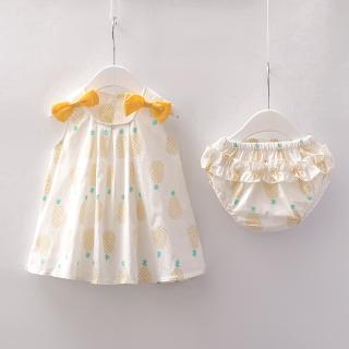 WOW😍 Newborn Baby Girls Clothes Sleeveless BOW Dress+Briefs 2PCS Outfits Set Pineapple Printed Cute Clothing Sets Summer Sunsuit 0-2