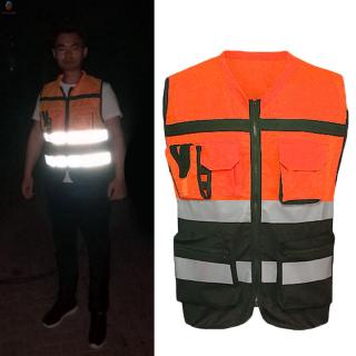 online Men HiVis Safety Vest Reflective Tape Jacket Multi Pocket Security Waistcoat (1)
