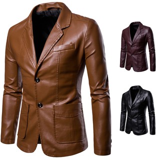 Men's Blazers and Suit Jackets Slim fit Fashion PU Leather Men Clothes 2019 New