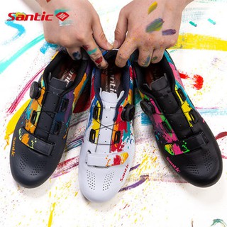 Santic Self-Locking Road Bike Cycling Shoes Men And Women Anti-skid Wear Resistant Profession Outdoor Sports Bike Bicycle Shoe Knob Graffiti Personality Color