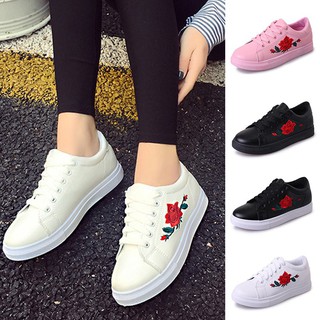 Jakoa💕Korean Ladies Embroidered Lace Up Sport Trainers Shoes Sneakers Flat
