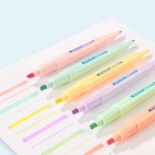 6 Colors Highlighter Pen Cute Dual Tip Pen Candy Color Marker Student Supplies