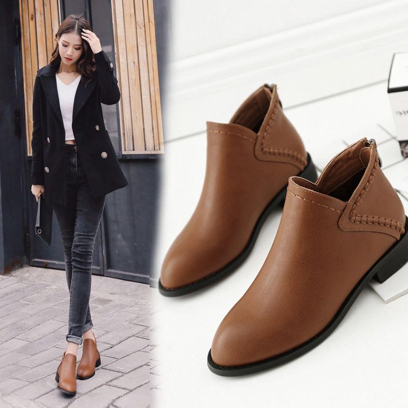 【Hot Sale】✤►﹍Small Boots Women's autumn/winter velvet 2019 New shoes Inverness wind nude hundred bold with Chelsea