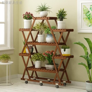 ☞☫◎Anticorrosive garden shelf floor type hollow multilayer indoor and outdoor potted frame solid wood living room balcony, fleshy