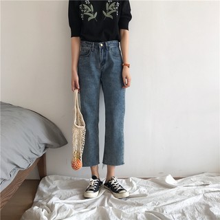 IELGY Korean version of the retro loose high waist straight pants women jeans