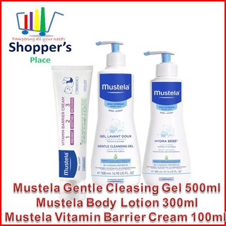 Mustela Gentle Cleansing Gel 500ml/Hydra BeBe Body Lotion 300ml/BarrierCream 100g (Exp : 2023)