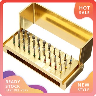 DR-KQ 30 Pcs Dental Burs Drill + Disinfection Block High Speed Handpieces Holder Stand