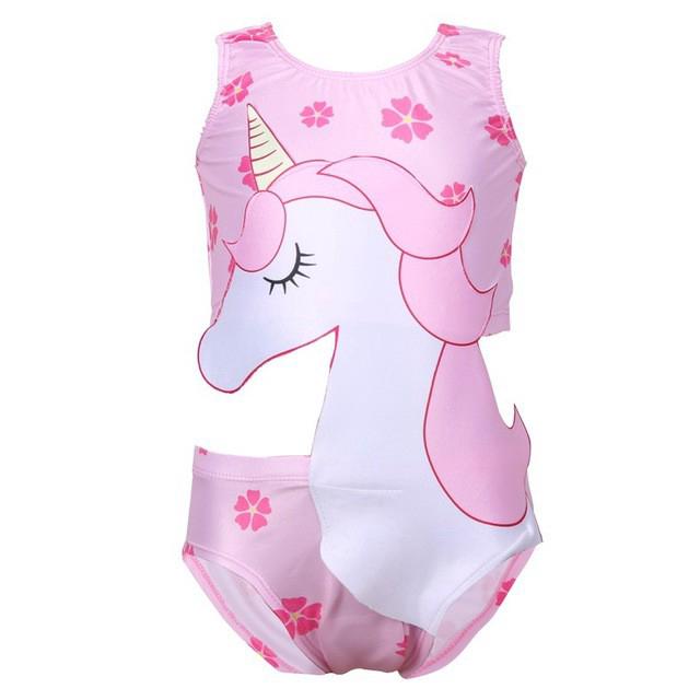 Pink Unicorn Girl Kids Swimsuit Swimming Suit Flower Swimwear Bathsuit 01184