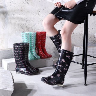 New Rain Shoes Women's Printed Rain Boots Adult High Tube Anti Slip Wear Bottom Water Boots High Top Rubber Shoes Waterproof Shoes