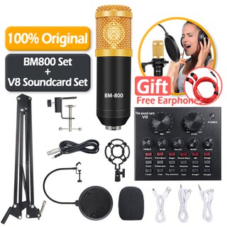 ⚡ Ship 24 Hours ⚡BM800 Mic with Free Earphones Microphone Condenser Sound Card Recording For Radio Braodcasting Singing Recording