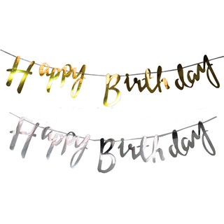 Happy Birthday Silver / Gold Foil Banner Pennant Glitter Party Hanging Decor