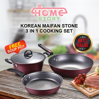 Best Budget 3 sets in 1 Package Korean Maifan Stone Frying Pan