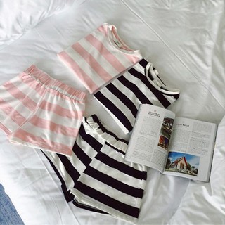 2pcs Women's Short Sleeve Sleep Wear Girls Milk Silk striped pajamas