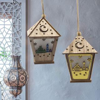 yoodada Ramadan Eid Mubarak Home Decoration House LED Light Wooden Hanging Pendant Islam Decor