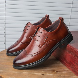 Men Pointed Toe Brogue Leather Shoes Men Wedding Oxfords Dress Formal Shoes