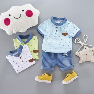 Summer 2 Pcs Baby Boys Clothig Sets Outfits T-shirt + Denim Shorts Pants Suit Toddler Casual Clothes