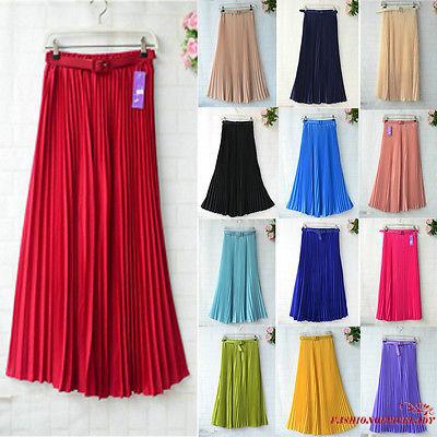 O-L❥Womens Chiffon Pleated Retro Long Maxi Full Skirt Elastic WaistBand skirt