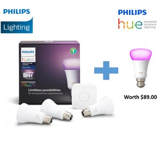 (Living Room Bundle) Philips Hue White & Colour Wireless Ambiance Smart Starter Kit GEN3 + 1 Hue Color Bulb
