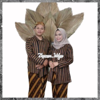 Surjan Lurjan Couple Clothes Striated Kebaya And Blangkon - Batik Couple Clothes - Traditional Traditional Couple Dress - Traditional Traditional Javanese Blouse Couple Dress | Striated Clothes | Striated Javanese Blouse | Surjan Striated