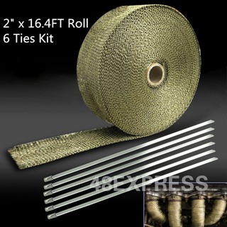 ✿Jacansi✿Titanium 2.5CM*15M Exhaust/Header Heat Wrap w/Stainless Cable Ties (1)