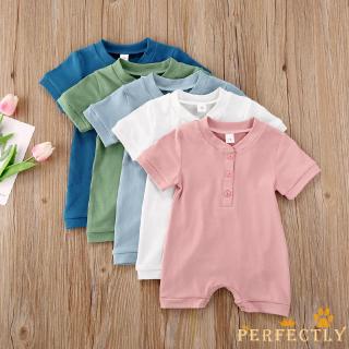 ✨QDA-0-12m Infants Romper, Baby Short Sleeve Solid Color Crotch Buttons Summer Clothes Unisex