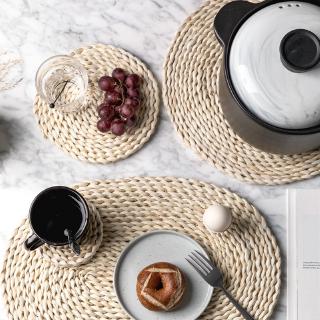 Hand-Woven Mats Corn Fur Woven Japanese Placemat Bowl Mat Tea Set Mat Insulation Pot Pad Thickened Plate Mat