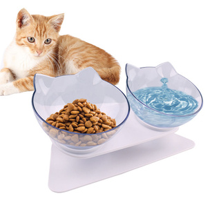 Double Bowl Plastic Non-slip Pet Cat Food Water Feeding Dishes