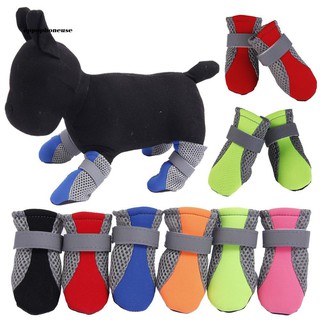 【OPHE】4Pcs Pet Dog Shoes Non-slip Soft Sole Breathable Mesh Adjustable Straps Boots