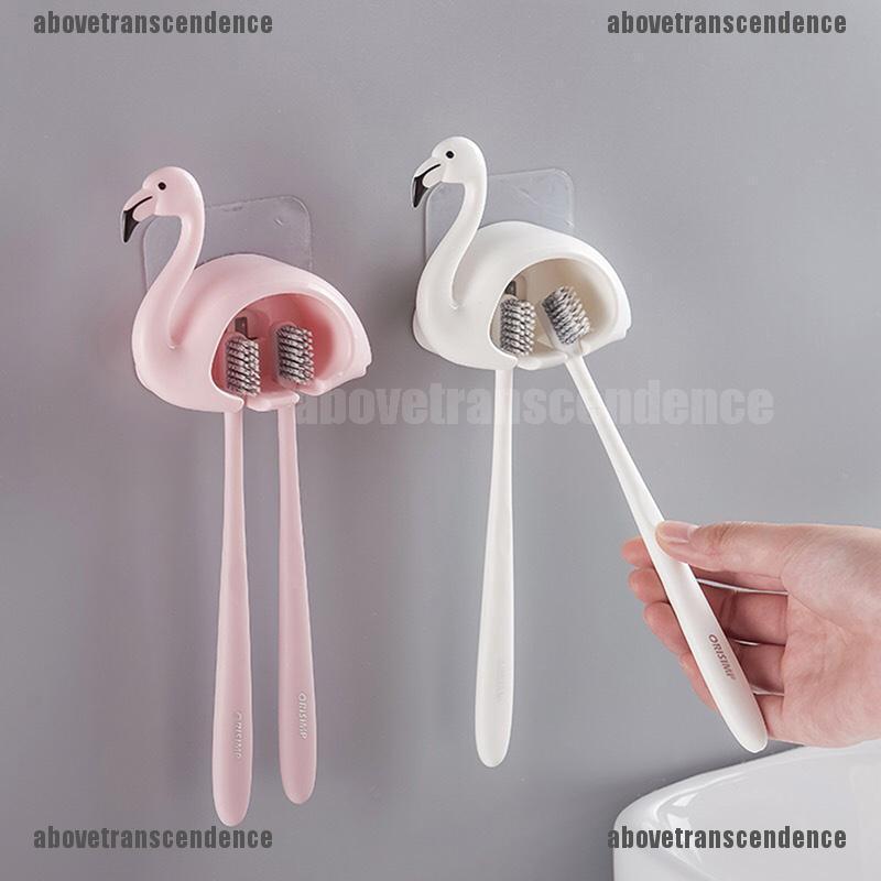 Flamingo Sucker 2 Position Toothbrush Holder Suction Hooks Bathroom Access